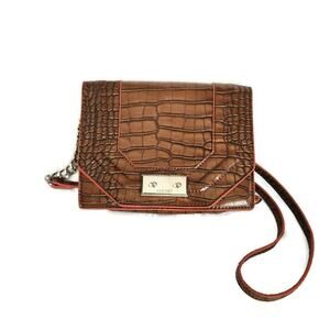 Nine West Women's Brown Faux Leather Croc Embossed Mini Crossbody Bag